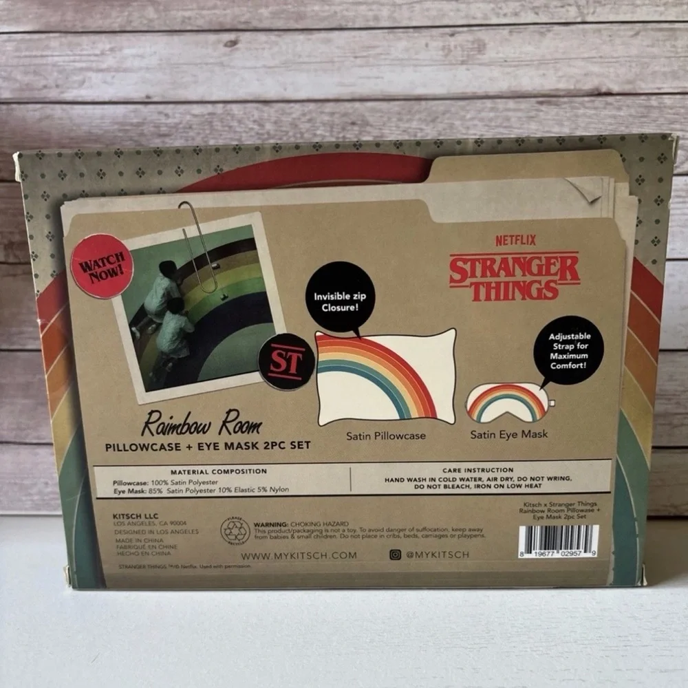 NIB Stranger Things‎ X Kitsch Rainbow Room Pillowcase + Eye Mask 2pc Set